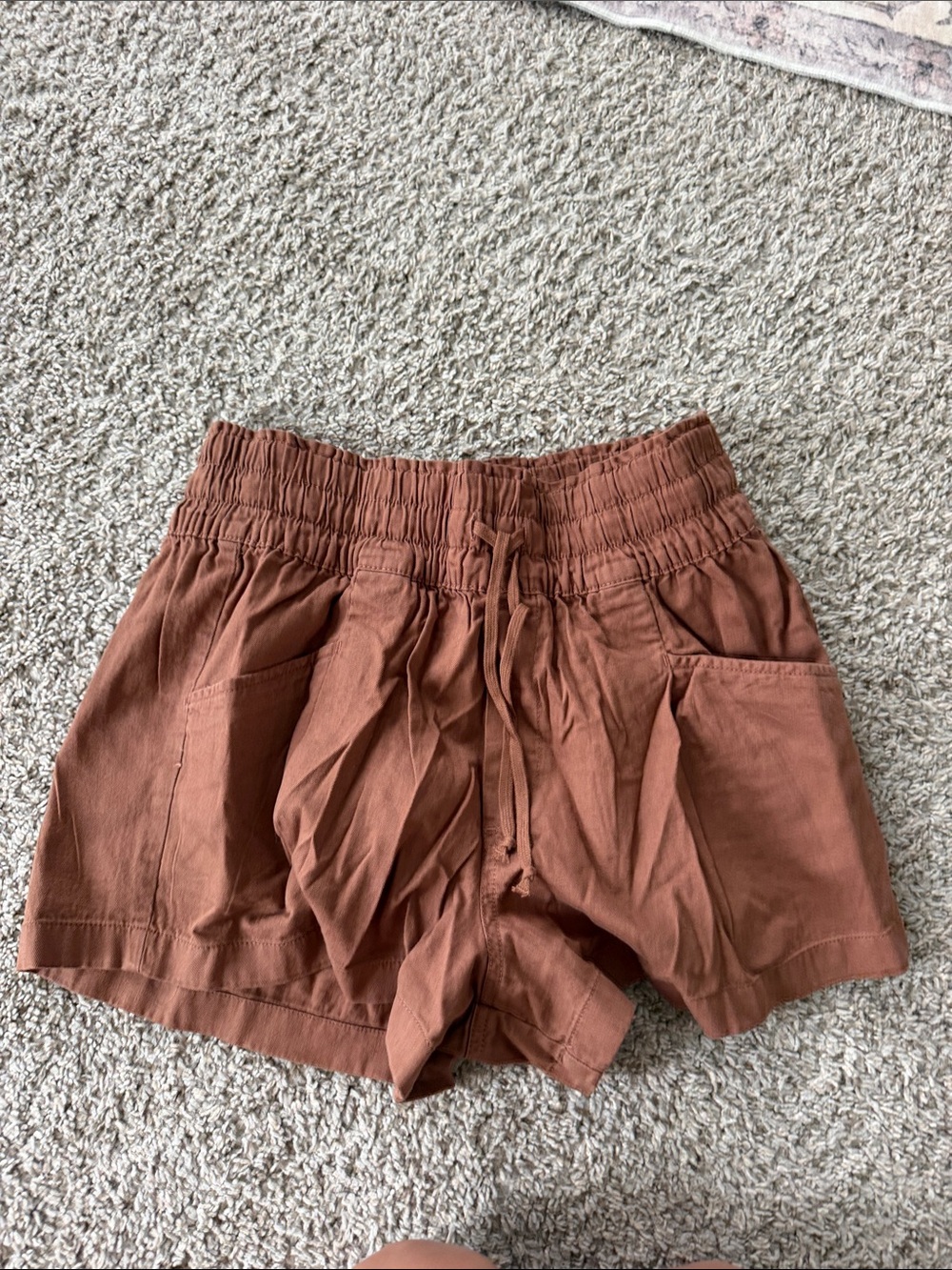 aerie High-Waist Drawstring Shorts in Rust
